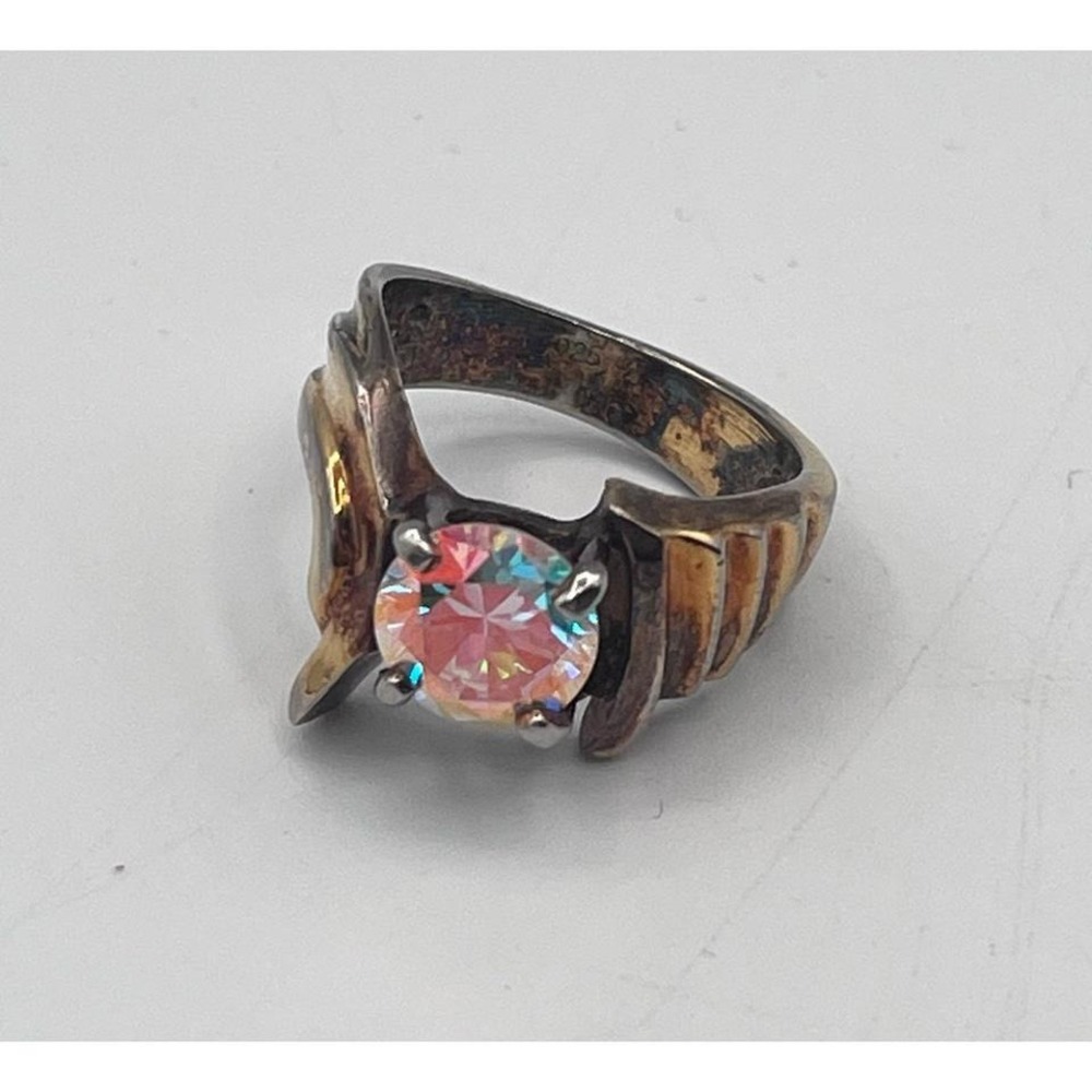 Vintage 925 Sterling Silver Gold‎ Tone Mystic Topaz Ring Filigree Size 7